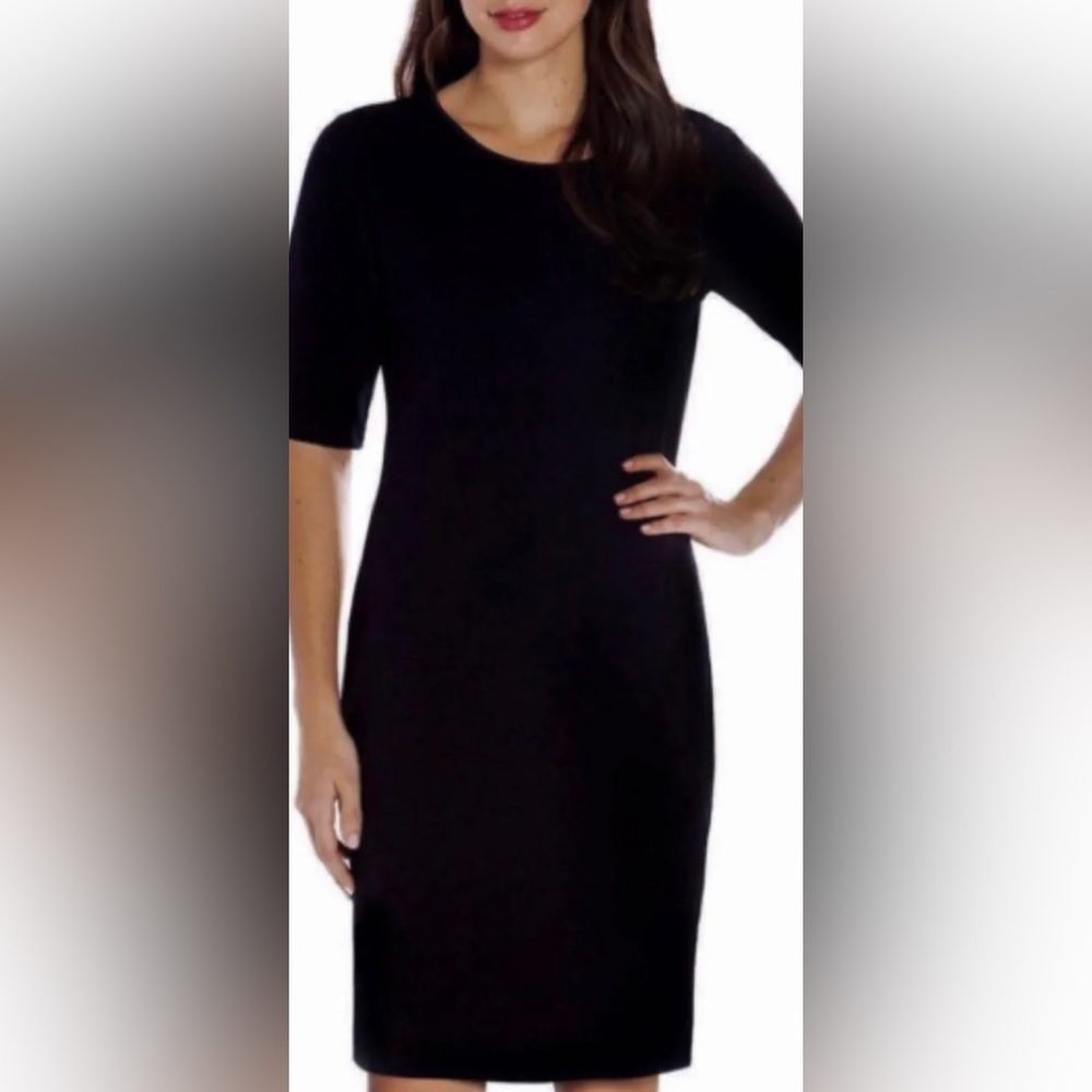 Mario Serrani Italy Dress Black Textured Short Sleeve Fitted Crew Neck EUC S 👍